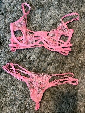 For Love And Lemons Pink Floral Lace Strappy Lingerie Set Size XS
